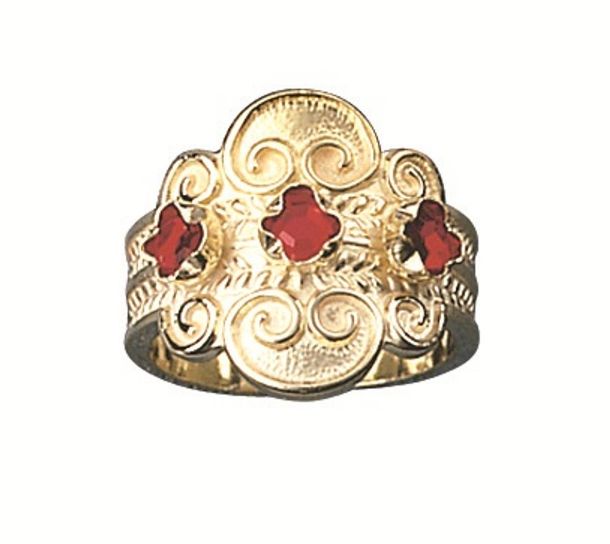 Ring, forgylt m. raud stein artnr: 317607